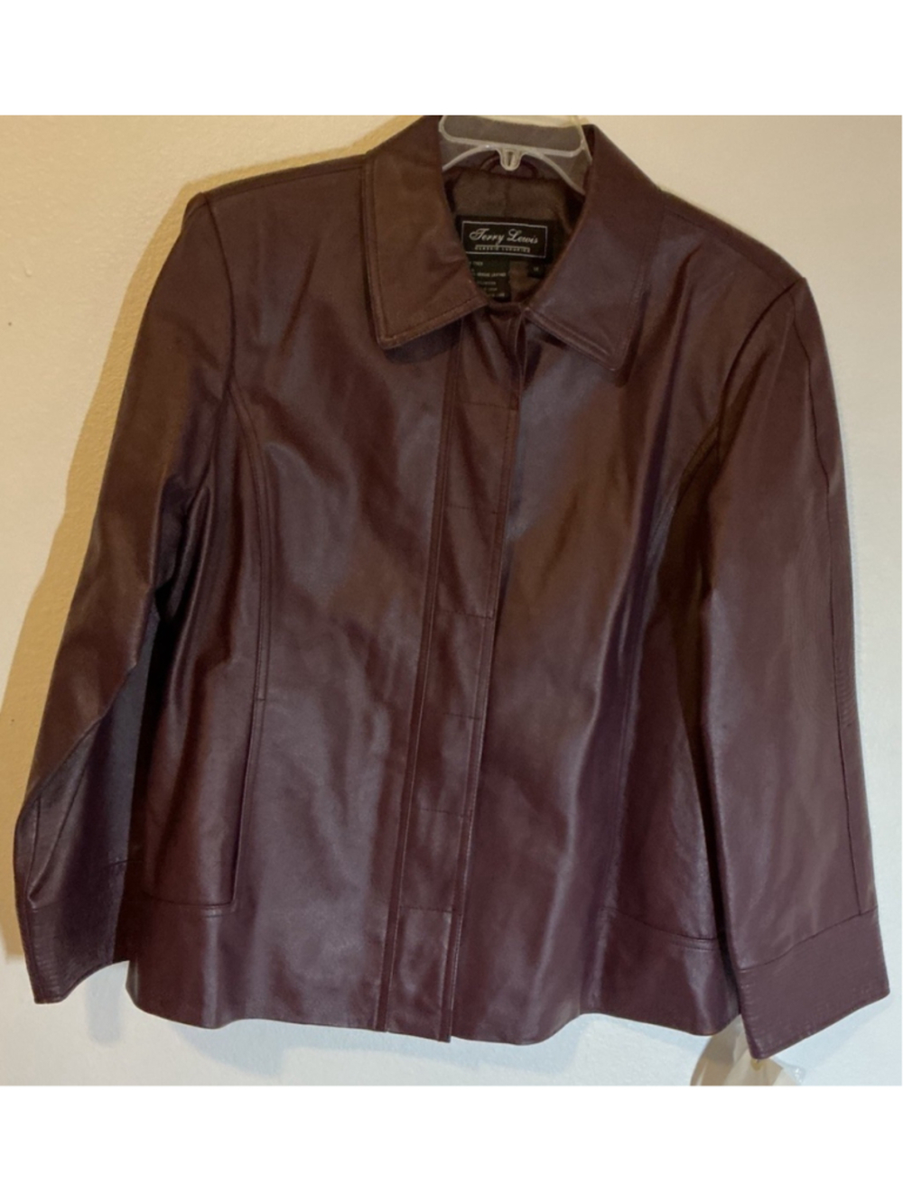 NWT Terry Lewis Leather Jacket 1X Plus Brown Plum Textured Cuff Collar Blazer.